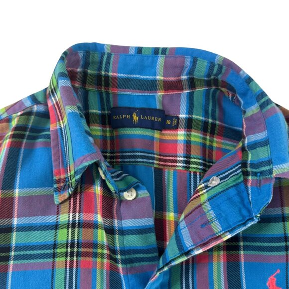 Ralph Lauren Women’s Blue Plaid Button-Down Shirt Size 10 Preppy Classic Cotton - Picture 6 of 7